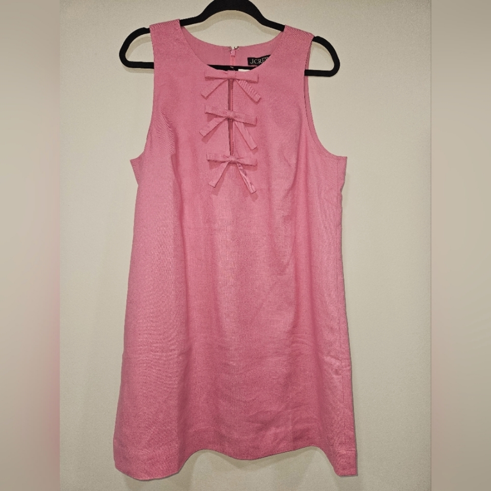 J.Crew Pink Linen Sleeveless Dress with Bows. Size L